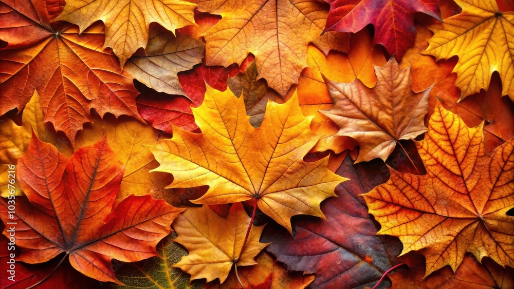 A Symphony of Autumn Hues, Where Crimson, Gold, and Amber Dance in a Tapestry of Fallen Leaves