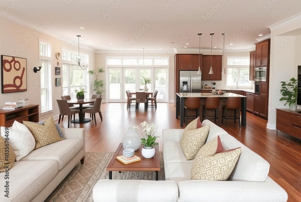 Fototapeta premium Open Concept Living Room with Kitchen Integration A close up of