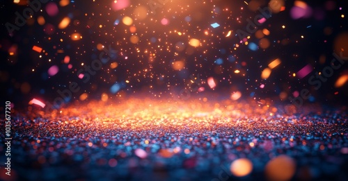 Background of abstract neon elements and particles flying on a black background. Great for night party posters or banners.