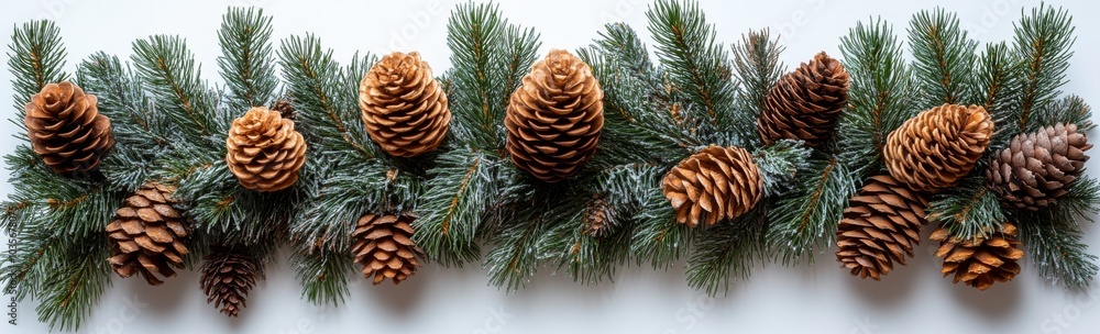 Isolated green fir branches and cones in a garland Isolated green fir branches and cones in a garland