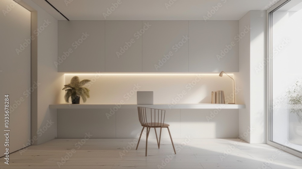 Minimalist study area, soft lighting Minimalist study area, soft lighting