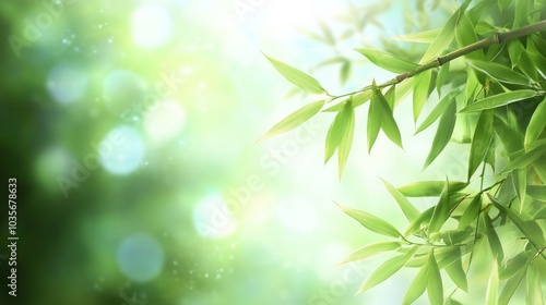 A serene background featuring bamboo leaves with a soft, blurred green backdrop.