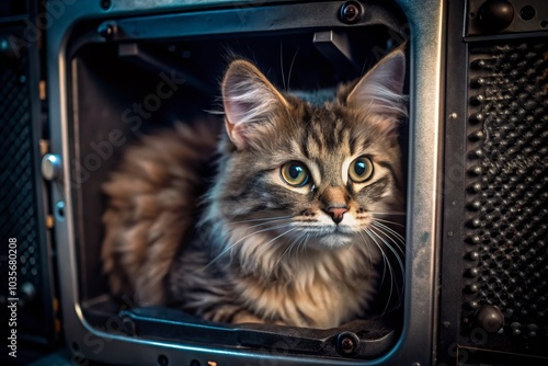 Cute Fluffy Cat in an Old Computer Case: A Blend of Pet and Technology