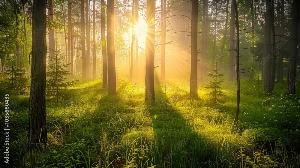 Fototapeta premium Sunlight Filtering Through the Forest