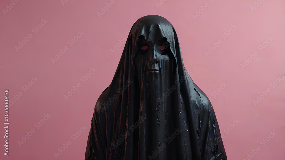 Black Halloween ghost made out of paint on pink background Black Halloween ghost made out of paint on pink background