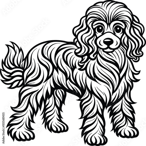 hand-drawn line art illustration of a Toy Poodle in a side view