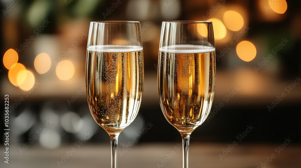 Two glasses of champagne on minimalistic background holiday concept Two glasses of champagne on minimalistic background holiday concept