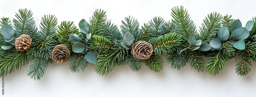 Christmas garland with green pine twigs on transparent background Christmas garland with green pine twigs on transparent background