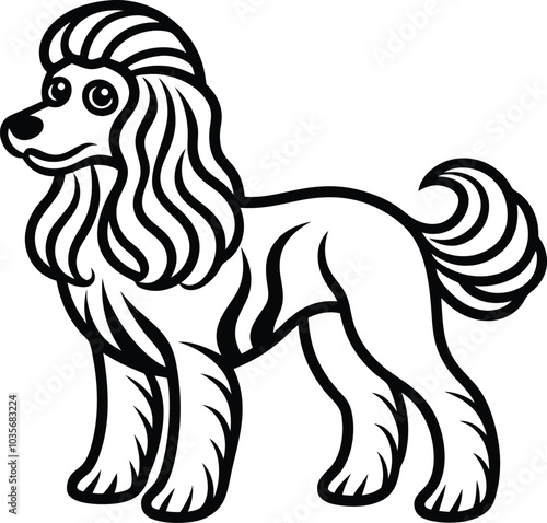 hand-drawn line art illustration of a Toy Poodle in a side view