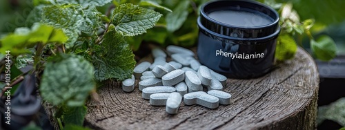 pills on the table phenylalanine. Selective focus photo