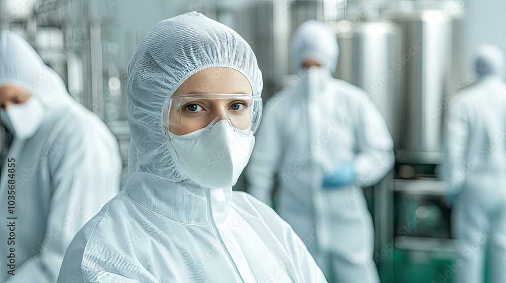 Scientist in protective attire at a research facility. Scientist in protective attire at a research facility.