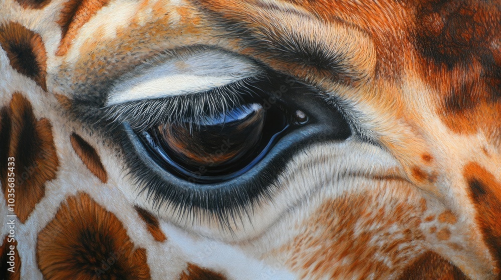 A hyper-realistic close-up of a giraffea??s distinctive spots, showcasing the intricate patterns and colors that make each one unique A hyper-realistic close-up of a giraffea??s distinctive spots, showcasing the intricate patterns and colors that make each one unique