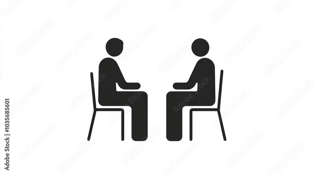 A minimalist therapy session icon, depicting two figures in conversation, highlighting communication and empathy through clean lines A minimalist therapy session icon, depicting two figures in conversation, highlighting communication and empathy through clean lines