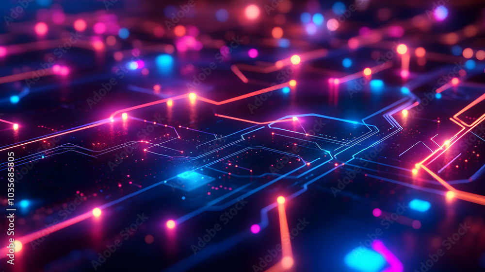High-Tech Circuit Design with Glowing Paths and Abstract Patterns in a Futuristic Digital Environment High-Tech Circuit Design with Glowing Paths and Abstract Patterns in a Futuristic Digital Environment