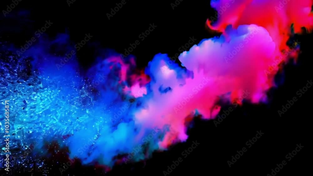 Color smoke texture. Glitter ink swirl. Magic air wave. Intro overlay. Neon blue pink sparkling dust mist flow on dark abstract background shot on RED Cinema camera Color smoke texture. Glitter ink swirl. Magic air wave. Intro overlay. Neon blue pink sparkling dust mist flow on dark abstract background shot on RED Cinema camera