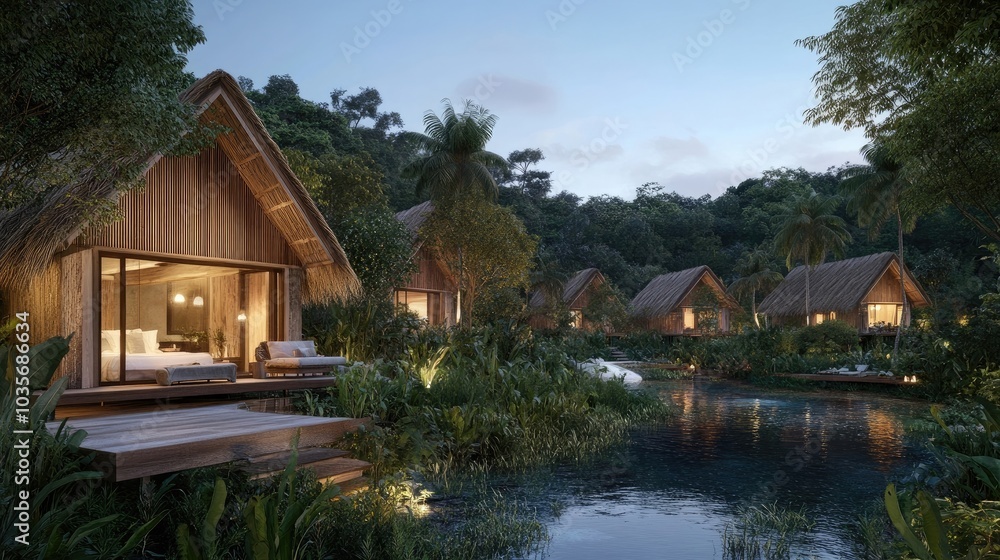 An eco-friendly nature reserve featuring accommodations designed to support sustainable tourism and environmental conservation An eco-friendly nature reserve featuring accommodations designed to support sustainable tourism and environmental conservation