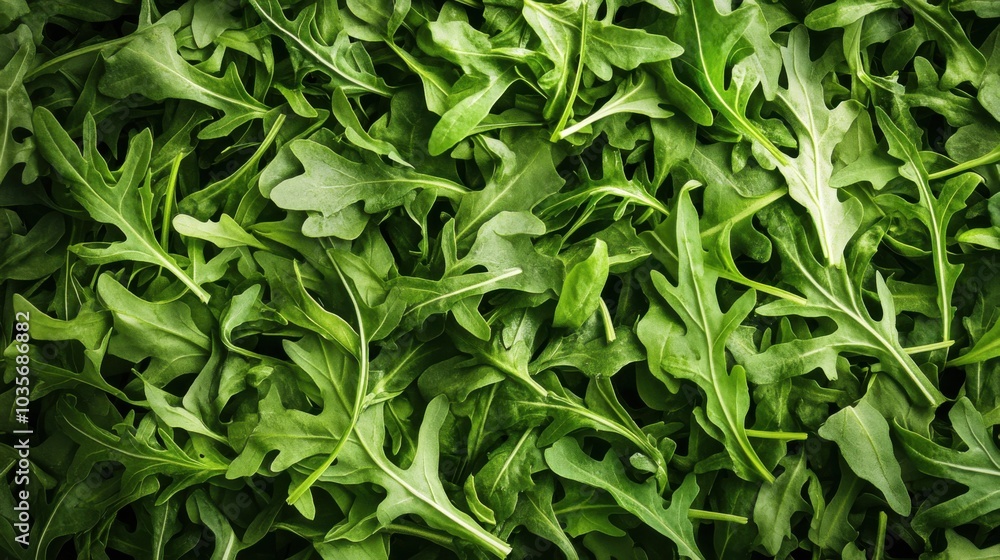 A lush spread of arugula leaves, arranged densely to fill the whole frame with fresh green tones and jagged leaf shapes. A lush spread of arugula leaves, arranged densely to fill the whole frame with fresh green tones and jagged leaf shapes.
