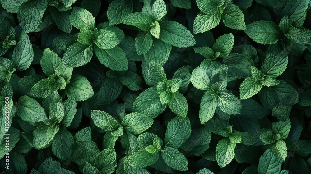 A lush background filled with fresh mint leaves scattered across a deep green surface, evoking freshness and vitality. A lush background filled with fresh mint leaves scattered across a deep green surface, evoking freshness and vitality.
