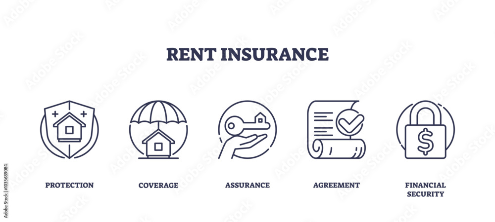 Rent insurance icons outline showing protection, coverage, and assurance, transparent background. Outline icons set. Rent insurance icons outline showing protection, coverage, and assurance, transparent background. Outline icons set.