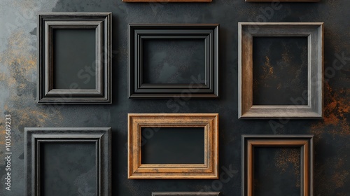 A Collection of Rustic Picture Frames Against a Textured Background AI Generated