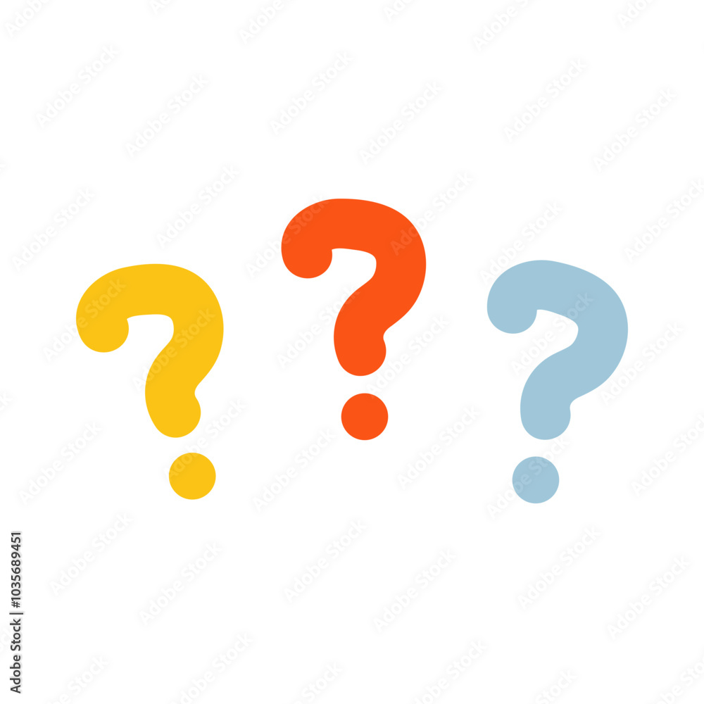 Hand drawn colorful question mark. Problem, inquiry, question concepts. Flat decorative vector design isolated illustration. Hand drawn colorful question mark. Problem, inquiry, question concepts. Flat decorative vector design isolated illustration.
