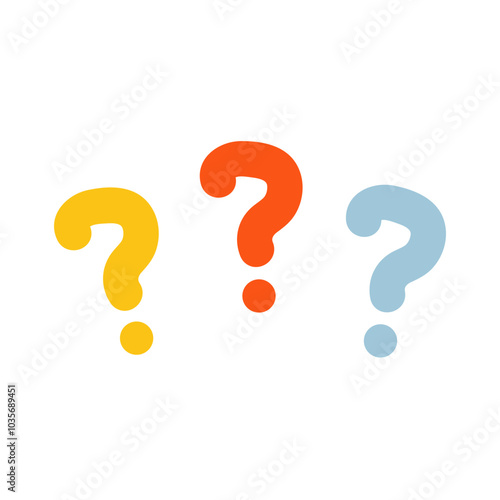 Hand drawn colorful question mark. Problem, inquiry, question concepts. Flat decorative vector design isolated illustration.