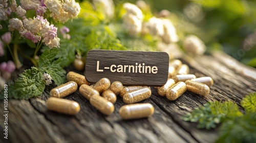 pills on the table l-carnitine. Selective focus