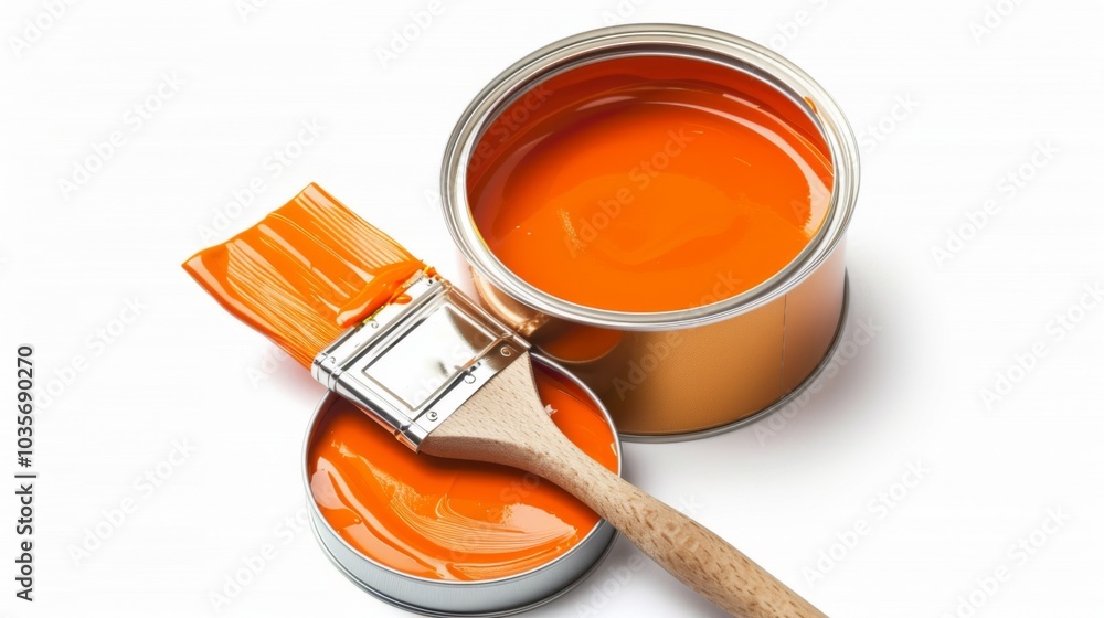 top view lay flat paint brush laying on paint can with top view lay flat paint brush laying on paint can with