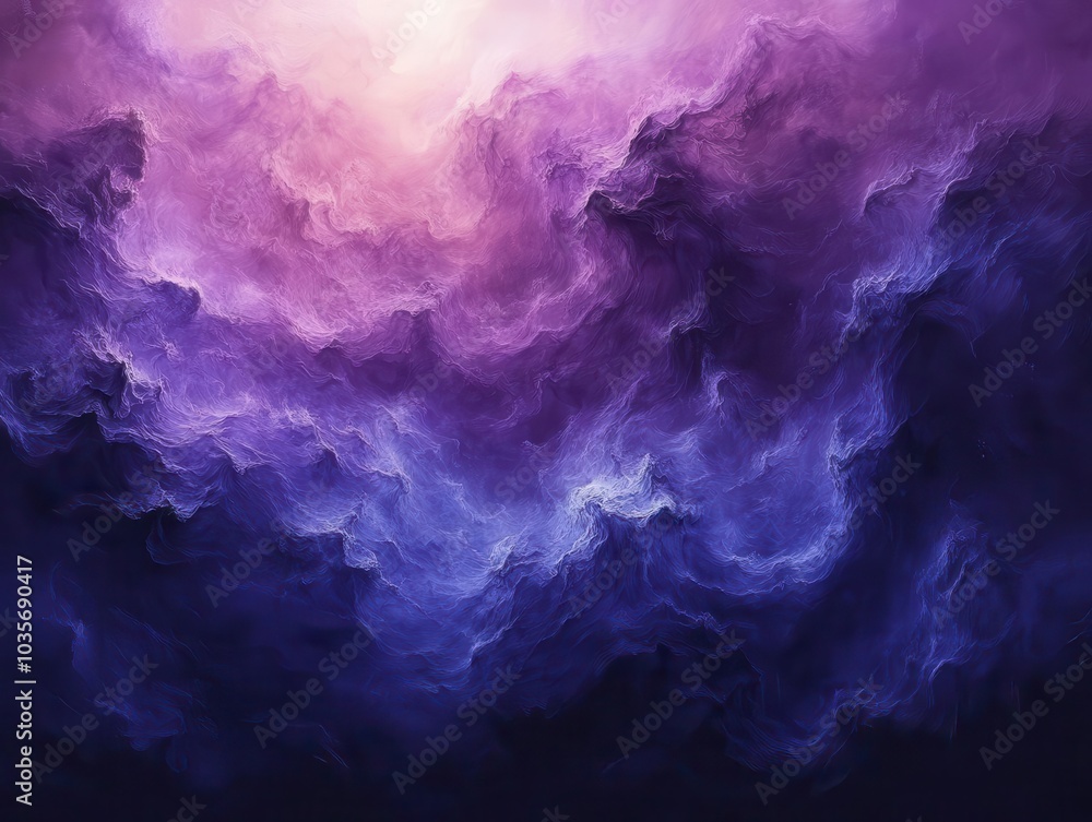 Obraz premium mysterious stormy sky swirling with blue-purple glowing fog and textured mist, blending colors in a captivating abstract scene evoking intrigue and depth