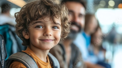 Family waiting for their flight at airport, Generative AI