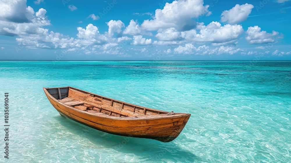 Naklejka premium wooden boat on the background of the sea. selective focus