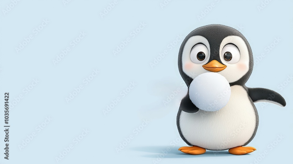 Fototapeta premium Cute penguin holding a snowball