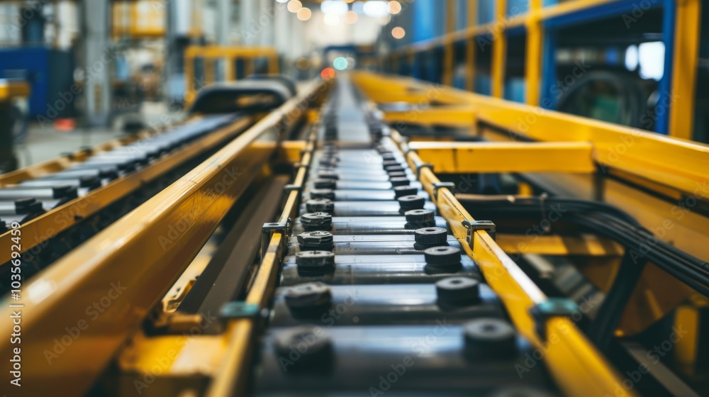 A conveyor belt transporting goods in a factory, industrial setting with machinery and production lines, Minimalist style A conveyor belt transporting goods in a factory, industrial setting with machinery and production lines, Minimalist style