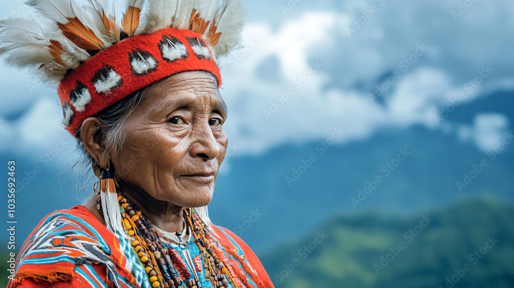 Obraz premium An outdoor portrait of a person wearing traditional clothing, highlighting cultural heritage.