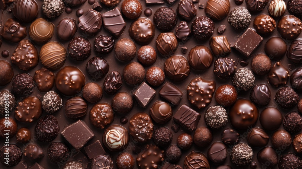A surface tightly covered with chocolate truffles in various shapes and coatings, filling the entire frame with rich, decadent textures and sweet details. A surface tightly covered with chocolate truffles in various shapes and coatings, filling the entire frame with rich, decadent textures and sweet details.