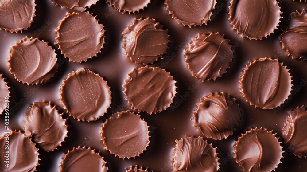A seamless spread of smooth peanut butter cups, tightly arranged to fill the entire frame with their rich, chocolatey texture and creamy filling. A seamless spread of smooth peanut butter cups, tightly arranged to fill the entire frame with their rich, chocolatey texture and creamy filling.