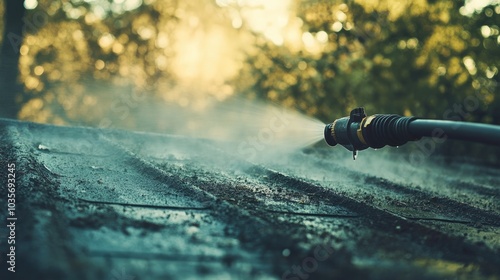 Wallpaper Mural High-pressure cleaner blasting dirt and debris from a roof, demonstrating efficient roof cleaning and maintenance in action Torontodigital.ca