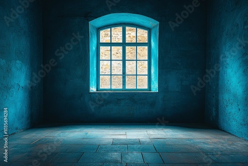 A Window Illuminating a Dark Room with Tile Floor