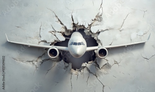 Fototapeta Naklejka Na Ścianę i Meble -  Airplane Breaking Through Wall