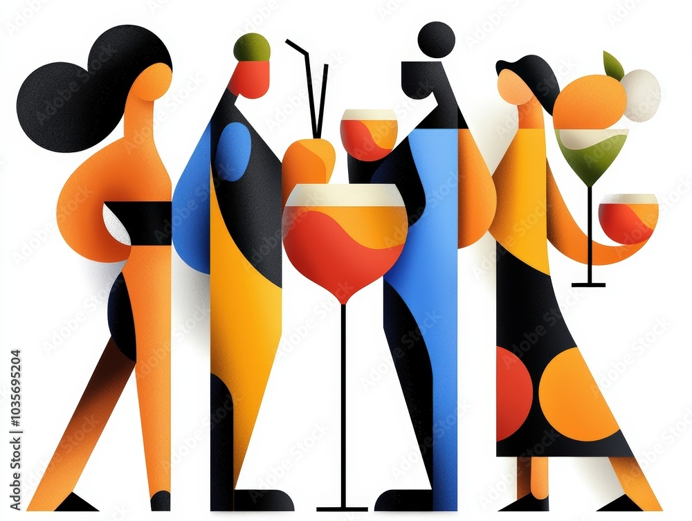 Fototapeta premium Colorful abstract people enjoying drinks.