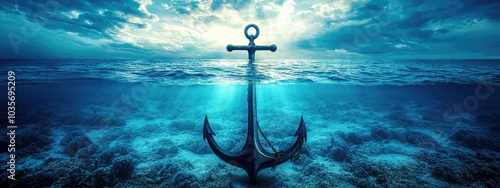 anchor at the bottom of the ocean. Selective focus