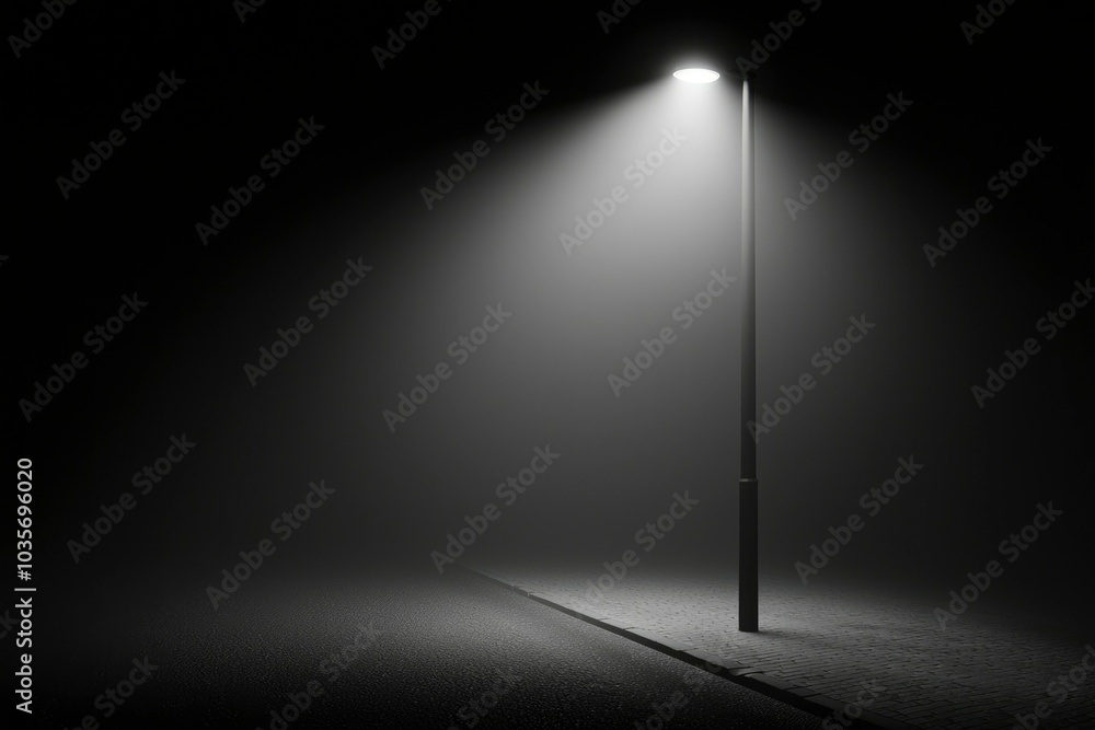A Single Streetlight Illuminates a Foggy Night A Single Streetlight Illuminates a Foggy Night