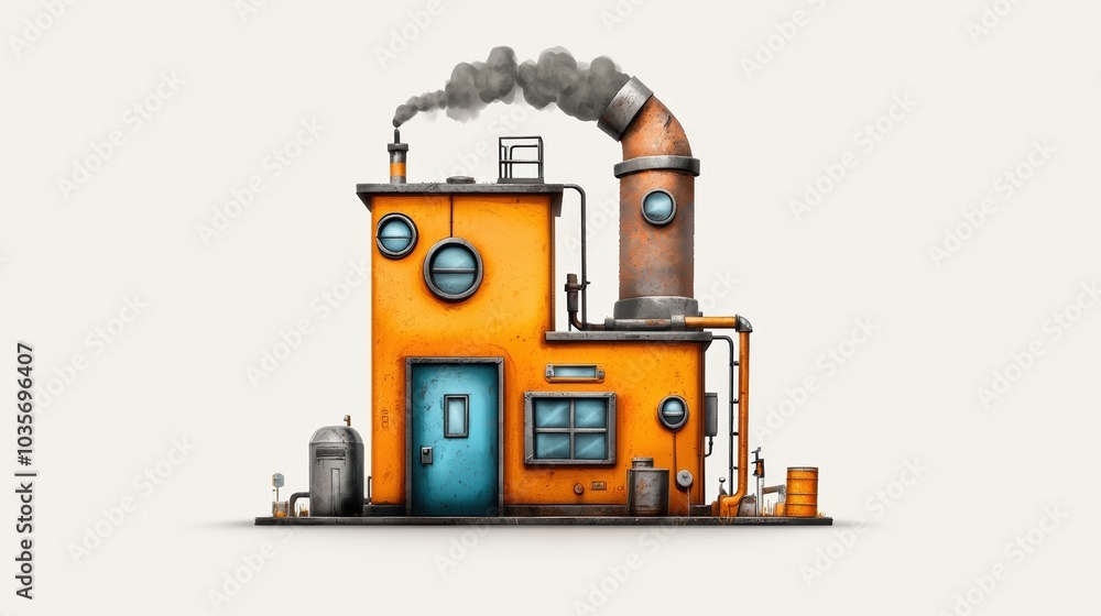 Fototapeta premium Colorful factory with smoke on white background