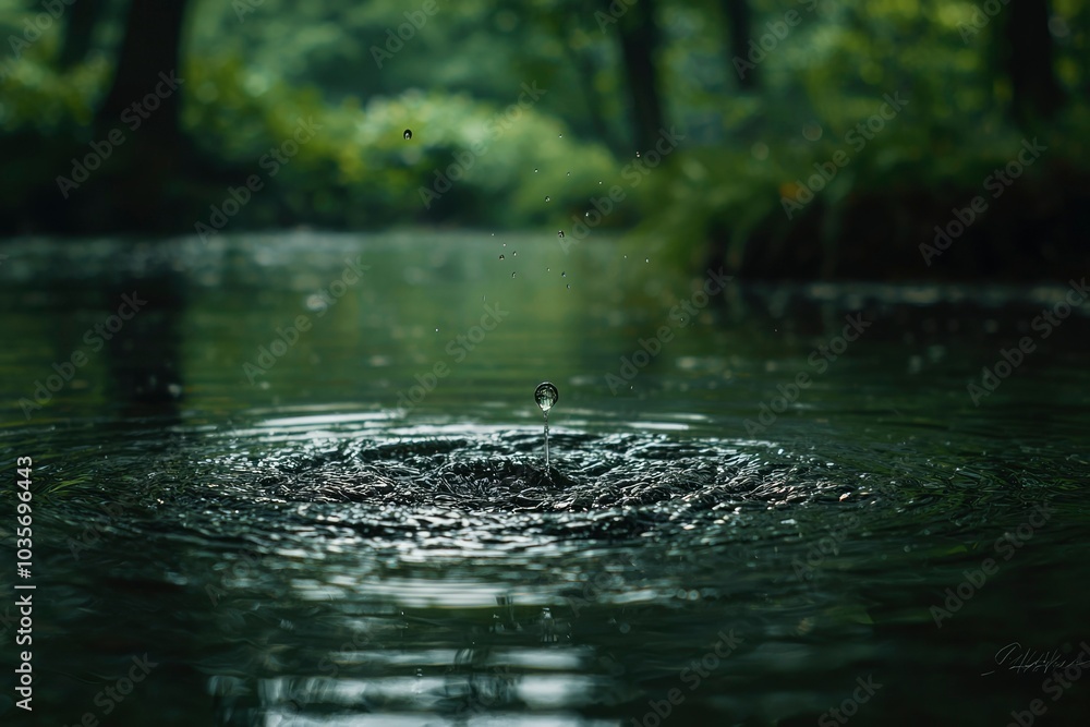 Fototapeta premium Water Droplet Splashing in a Forest Stream