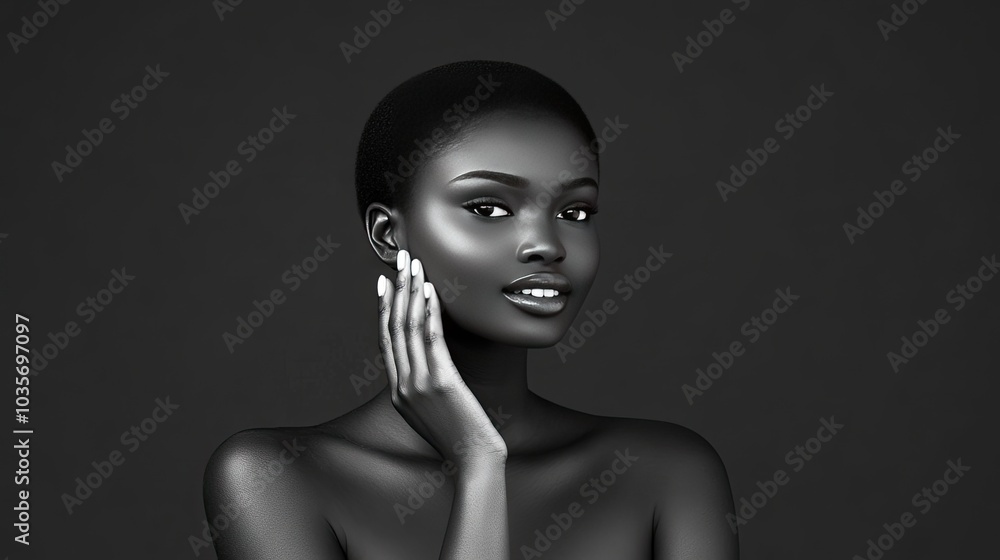 A joyful moment of an African American woman enjoying her skincare routine while gently washing her face in soft natural light A joyful moment of an African American woman enjoying her skincare routine while gently washing her face in soft natural light
