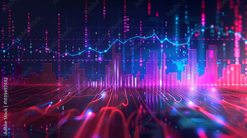 A digital landscape showcasing data visualization with graphs and vibrant colors representing technology and analytics. A digital landscape showcasing data visualization with graphs and vibrant colors representing technology and analytics.