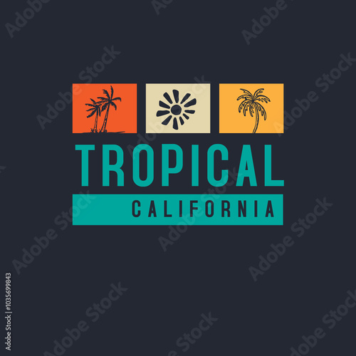 Photography Tropical California summer beach palm tree graphic design