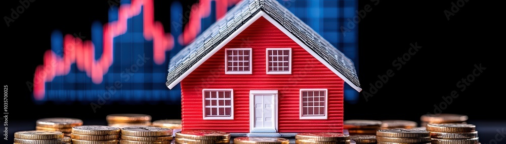 Model house on coins representing real estate investment and financial growth. Model house on coins representing real estate investment and financial growth.