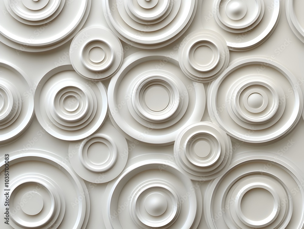 Elegant White 3D Geometric Abstract Circular Pattern Design for Modern Interior Decor Elegant White 3D Geometric Abstract Circular Pattern Design for Modern Interior Decor