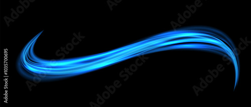 Abstract blue speed light lines neon glowing curve wave movement on black background vector